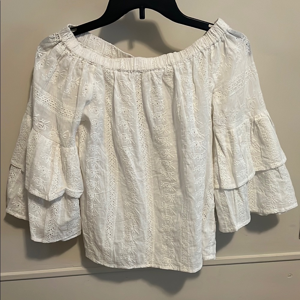 Rebellion White Flutter Sleeve Ruffled Blouse
